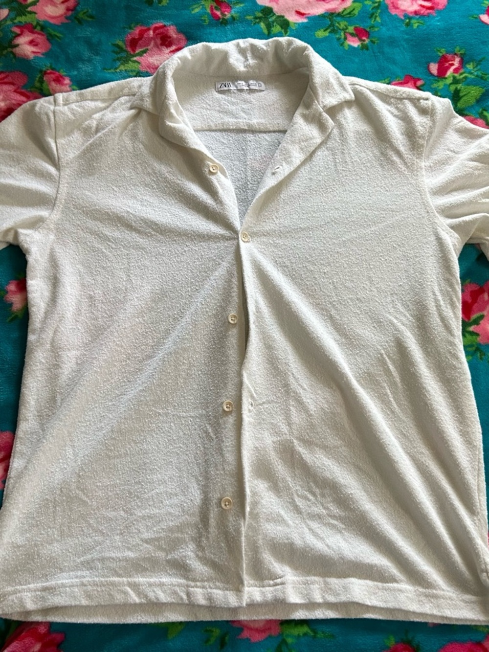 Zara Men's White Short-Sleeve Button-Down Shirt